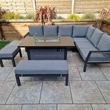 Boxley Outdoor Corner Grey Garden Sofa Set with Gas Fire Pit Table Powder Coat