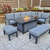 Boxley Outdoor Corner Grey Garden Sofa Set with Gas Fire Pit Table Powder Coat