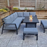 Boxley Outdoor Corner Grey Garden Sofa Set with Gas Fire Pit Table Powder Coat