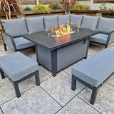 Boxley Outdoor Corner Grey Garden Sofa Set with Gas Fire Pit Table Powder Coat