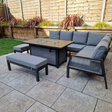 Boxley Outdoor Corner Grey Garden Sofa Set with Gas Fire Pit Table Powder Coat