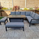 Boxley Outdoor Corner Grey Garden Sofa Set with Gas Fire Pit Table Powder Coat