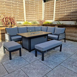 Boxley Outdoor Corner Grey Garden Sofa Set with Gas Fire Pit Table Powder Coat