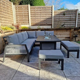 Boxley Outdoor Corner Grey Garden Sofa Set with Gas Fire Pit Table Powder Coat