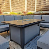 Boxley Outdoor Corner Grey Garden Sofa Set with Gas Fire Pit Table Powder Coat