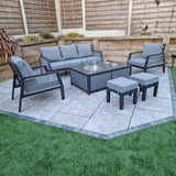 Boxley Outdoor Garden Grey Sofa, 2 Chairs & Gas Fire Pit Table Powder Coat