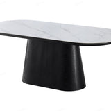 Bianca 200cm Oval Black & White Ceramic Marble Dining Table With Sorrento Black & Cream Fabric Chairs