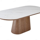 Bianca 200cm Oval Walnut & White Ceramic Marble Dining Table With Zara Walnut Taupe Fabric Chairs