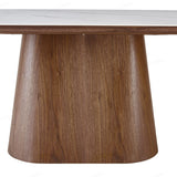 Bianca 200cm Oval Walnut & White Ceramic Marble Dining Table With Zara Walnut Taupe Fabric Chairs