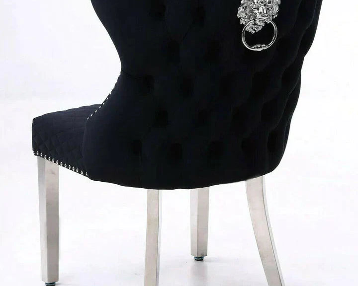 Louis 160cm Marble & Chrome Dining Table With Valentino Lion Knocker Velvet Chairs
