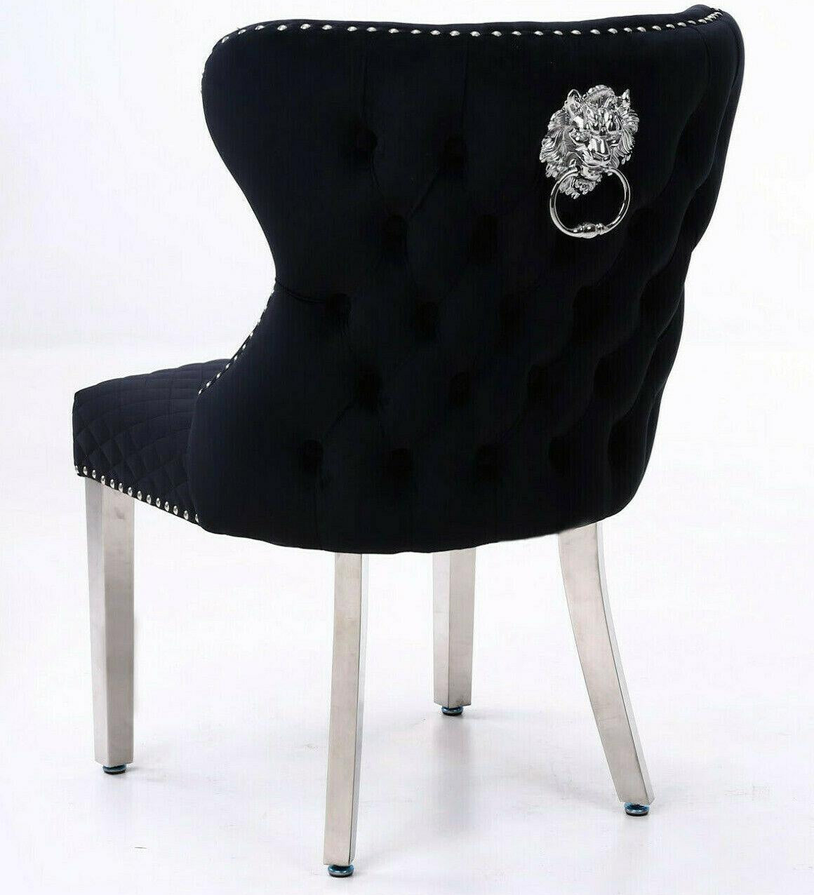 Valentino Lion Knocker Quilted Tufted Plush Velvet Dining Chair - 6 Colours-Esme Furnishings