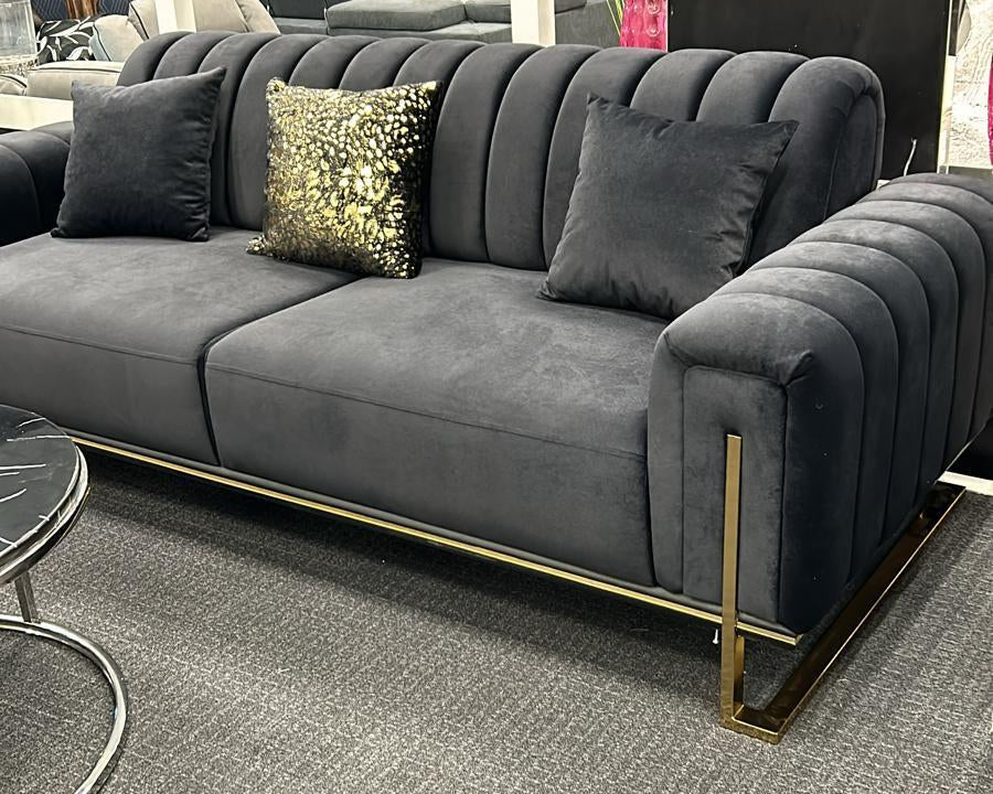 Bellisio Luxury Black & Gold 3+2 Velvet Sofa