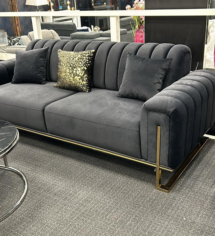 Bellisio Luxury Black & Gold 3+2 Velvet Sofa