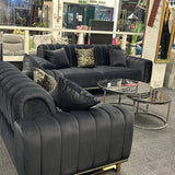 Bellisio Luxury Black & Gold 3+2 Velvet Sofa