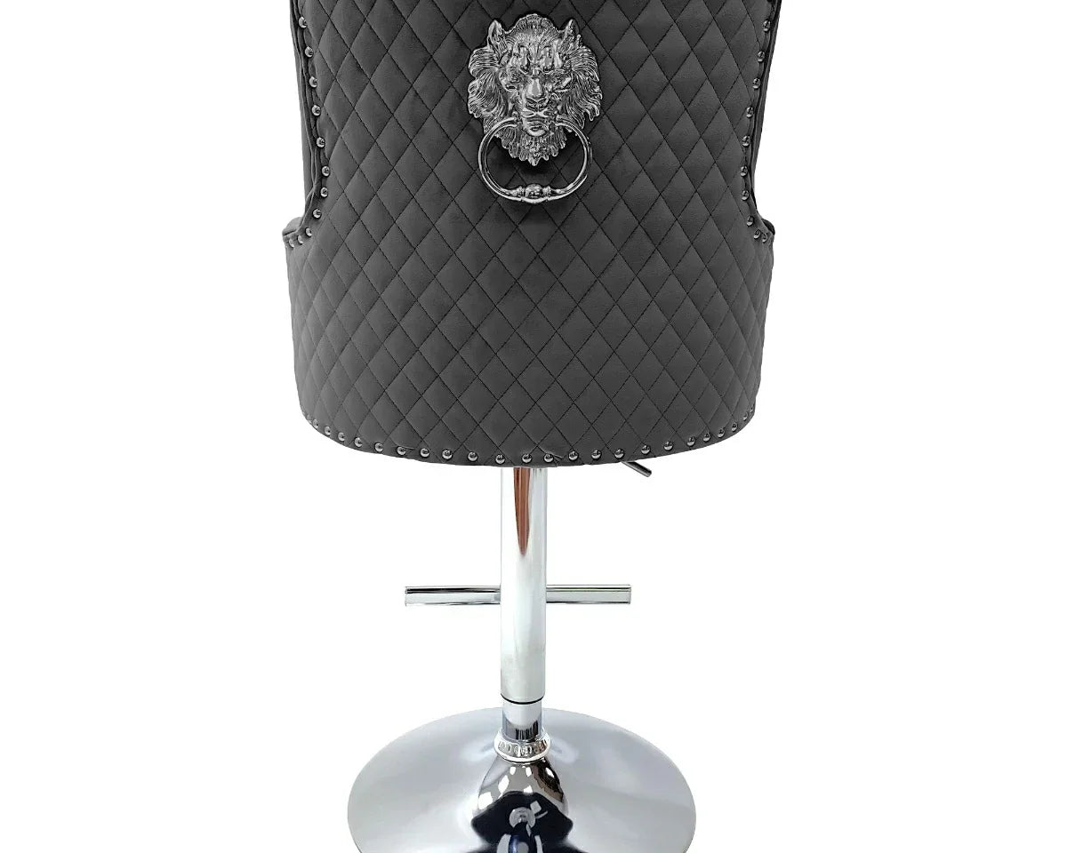 Dakota, Dark Grey French Velvet, Quilted Back Bar Stool