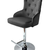 Dakota, Dark Grey French Velvet, Quilted Back Bar Stool