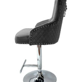 Dakota, Dark Grey French Velvet, Quilted Back Bar Stool