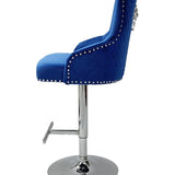 Dakota, Blue French Velvet, Quilted Back Bar Stool