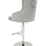 Dakota, Shimmer Grey French Velvet, Quilted Back Bar Stool
