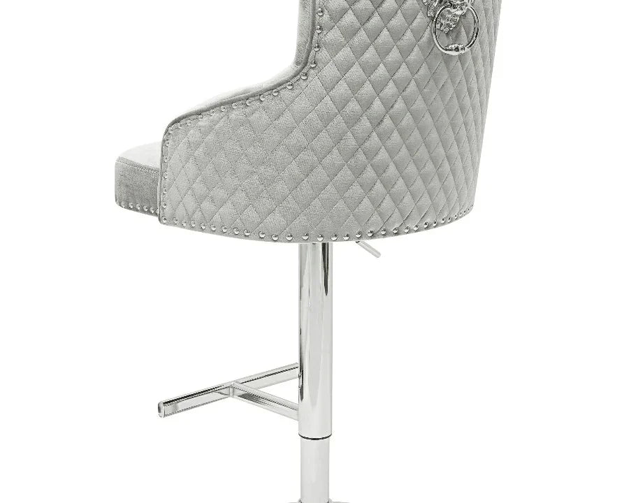 Dakota, Shimmer Grey French Velvet, Quilted Back Bar Stool