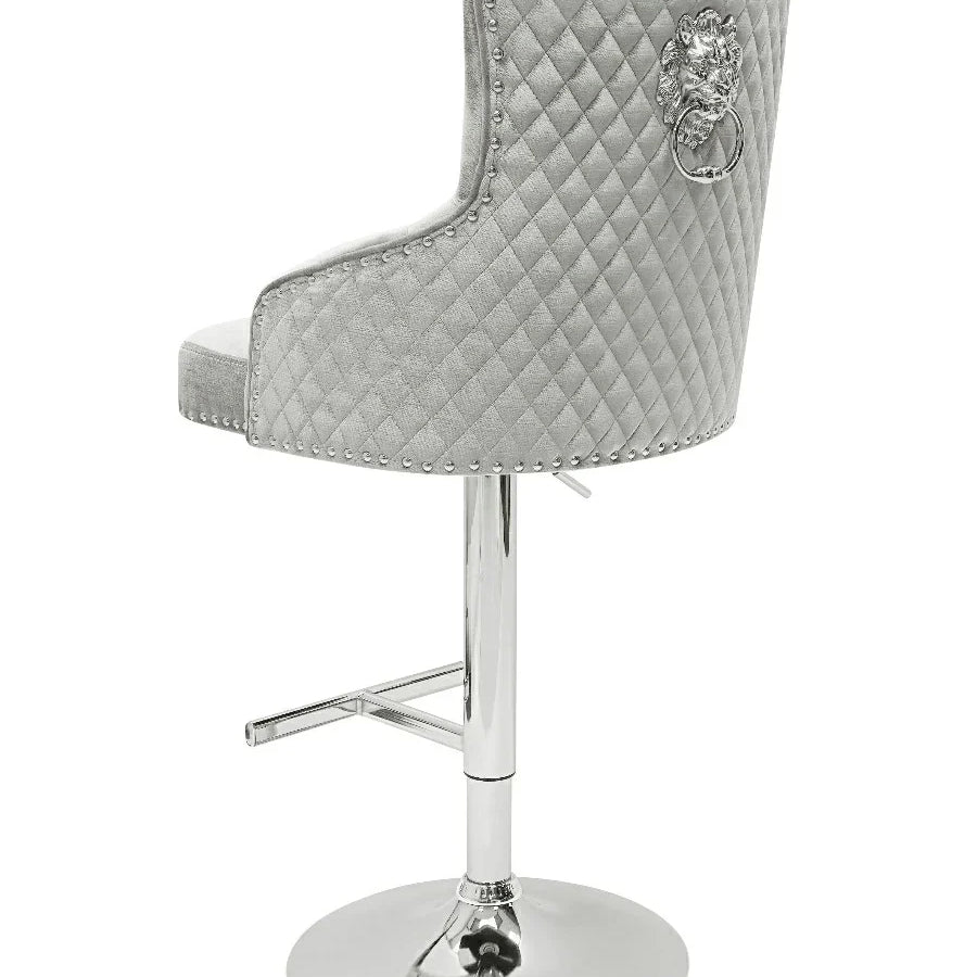 Dakota, Shimmer Grey French Velvet, Quilted Back Bar Stool