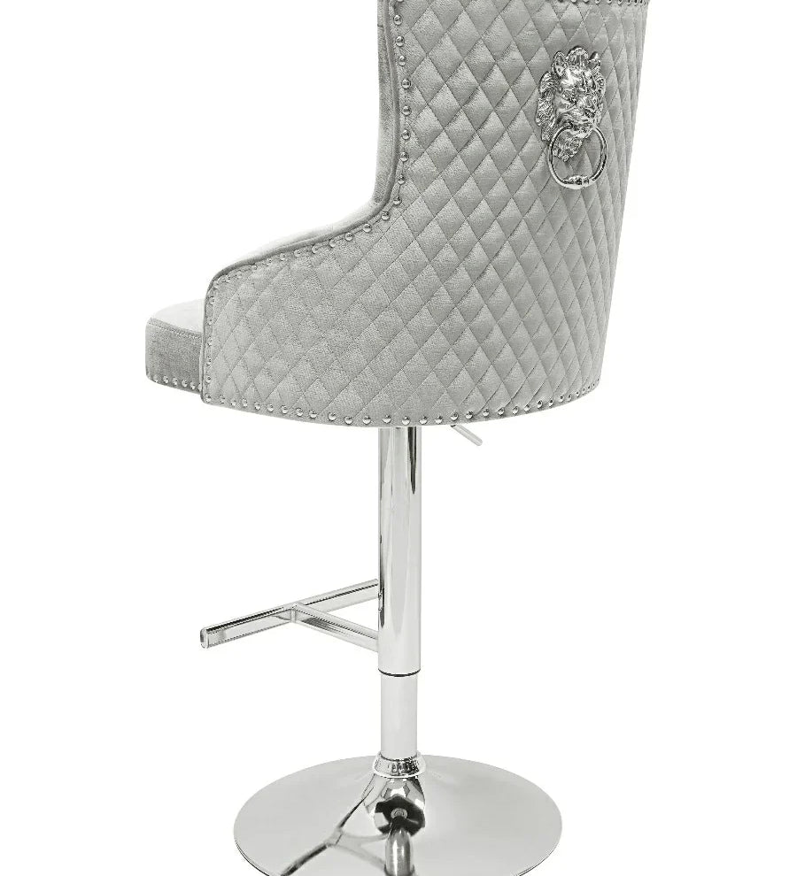 Dakota, Shimmer Grey French Velvet, Quilted Back Bar Stool