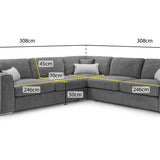 Naples Sofa Grey Fabric Large Corner Sofa