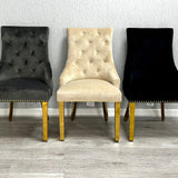 Majestic Dark Grey Gold Lion Knocker Quilted Tufted Plush Velvet Dining Chair Gold Legs