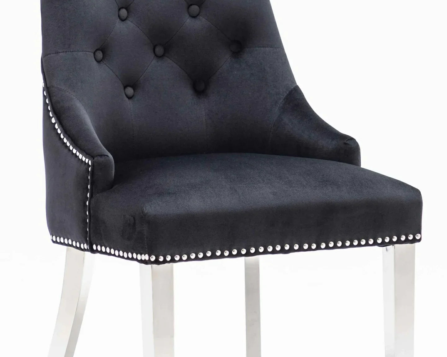 Knightsbridge Black French Velvet Knocker Back Dining Chair With Chrome Legs-Esme Furnishings