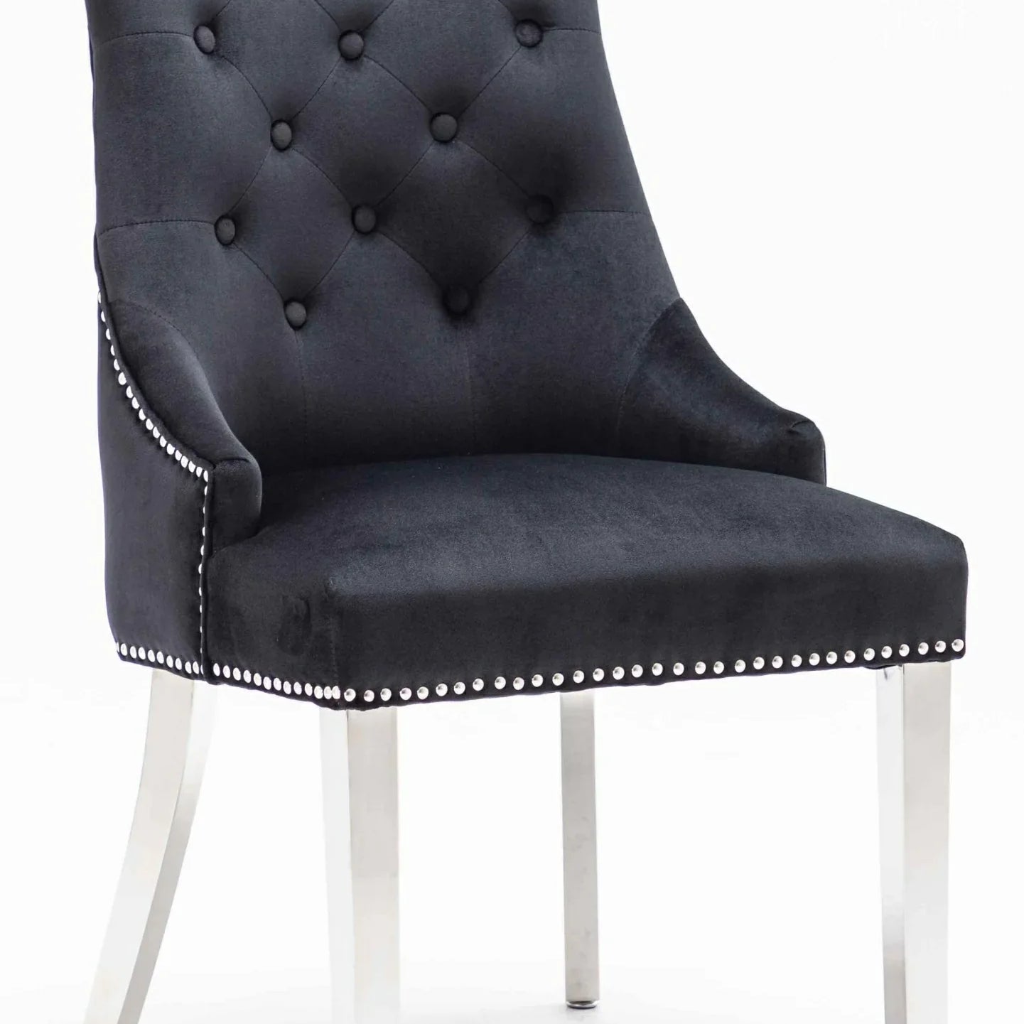 Knightsbridge Black French Velvet Knocker Back Dining Chair With Chrome Legs-Esme Furnishings