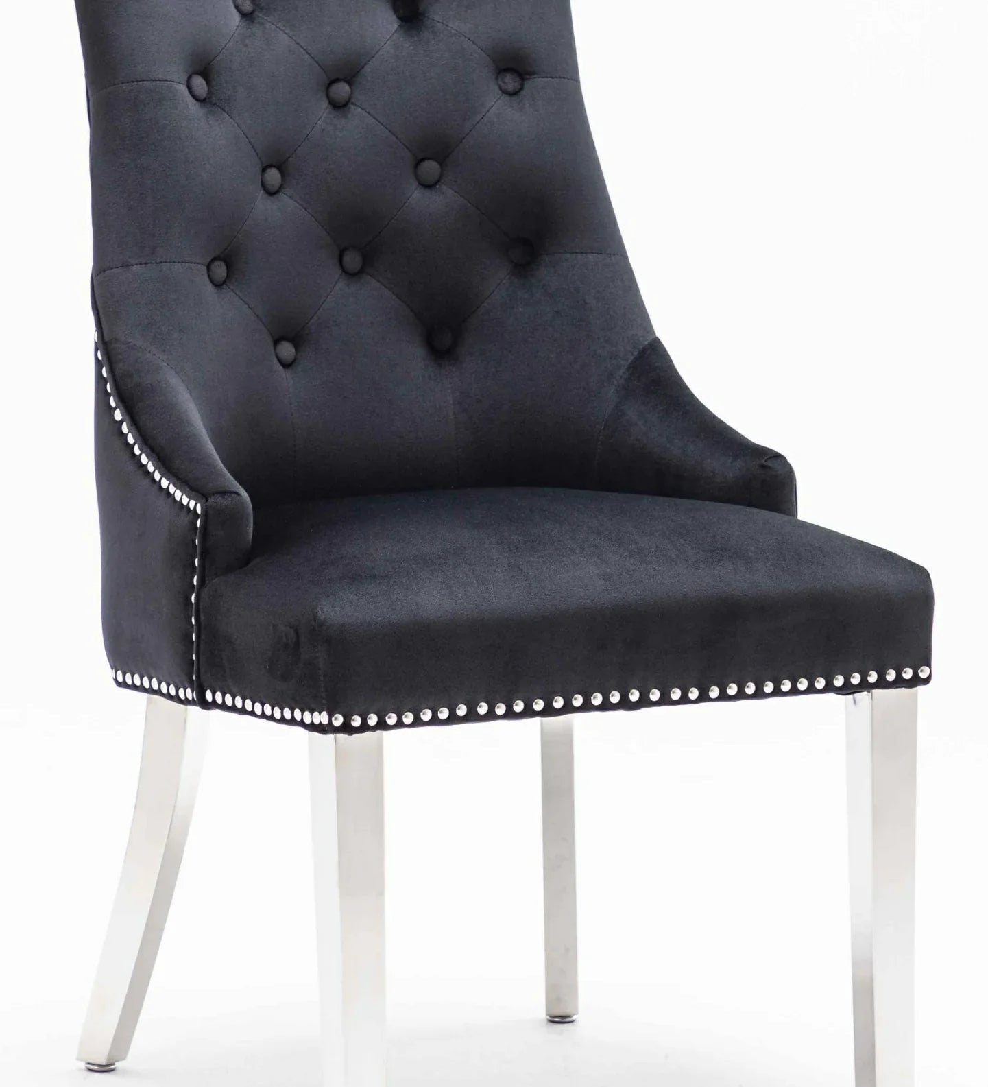 Knightsbridge Black French Velvet Knocker Back Dining Chair With Chrome Legs-Esme Furnishings