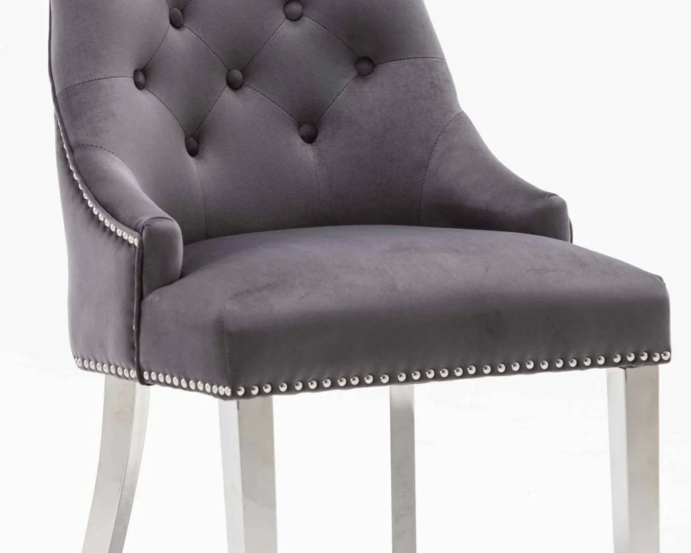 Knightsbridge Dark Grey French Velvet Knocker Back Dining Chair With Chrome Legs-Esme Furnishings