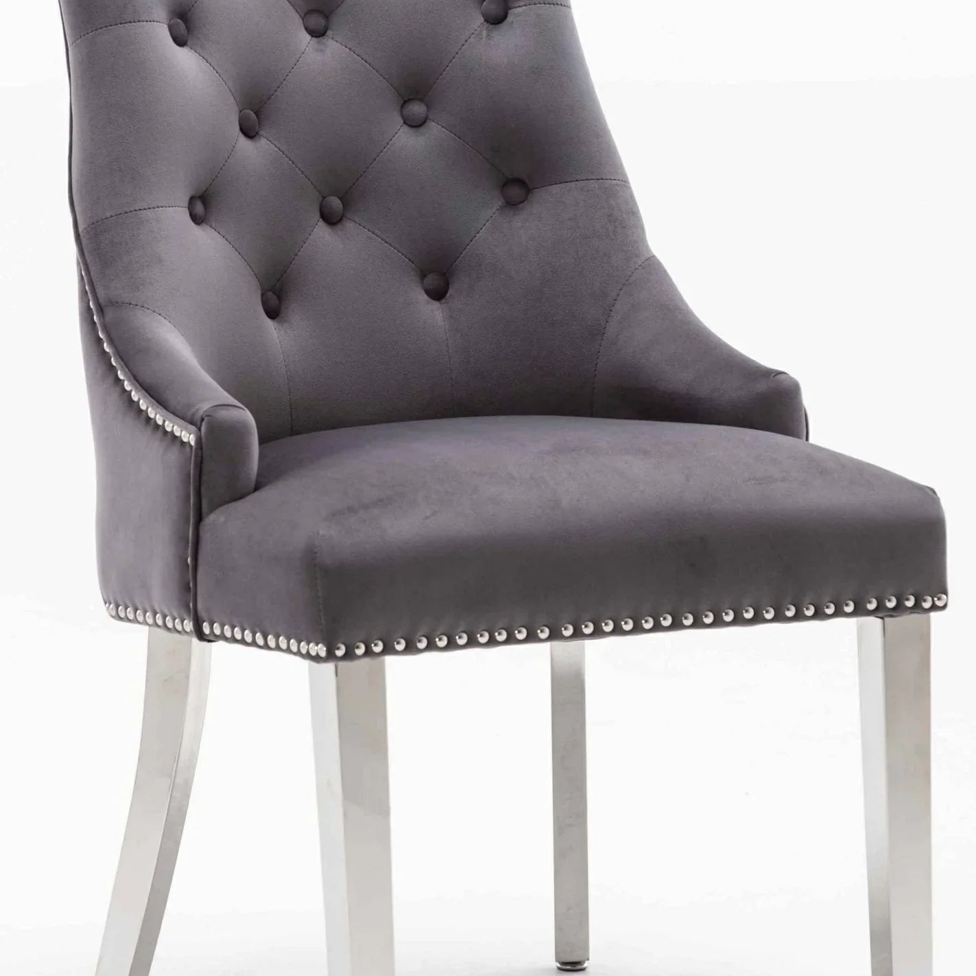 Knightsbridge Dark Grey French Velvet Knocker Back Dining Chair With Chrome Legs-Esme Furnishings