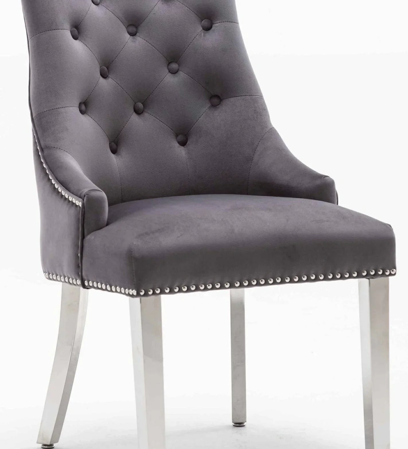 Knightsbridge Dark Grey French Velvet Knocker Back Dining Chair With Chrome Legs-Esme Furnishings