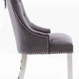 Knightsbridge Dark Grey French Velvet Knocker Back Dining Chair With Chrome Legs-Esme Furnishings