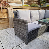 Carly Outdoor Garden Grey Rattan Corner Sofa Dining Fire Pit Set