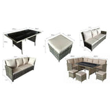 Carly Outdoor Garden Grey Rattan Corner Sofa Dining Fire Pit Set