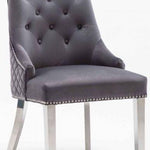 Louis 130cm Grey Marble Round Dining Table + Dark Grey Lion Knocker Chairs-Esme Furnishings