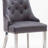 Louis 130cm Grey Marble Round Dining Table + Dark Grey Lion Knocker Chairs-Esme Furnishings
