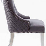 Louis 130cm Grey Marble Round Dining Table + Dark Grey Lion Knocker Chairs-Esme Furnishings