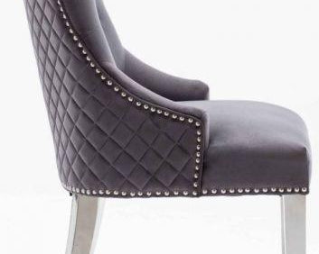 Louis 130cm Grey Marble Round Dining Table + Dark Grey Lion Knocker Chairs-Esme Furnishings