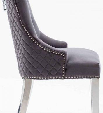 Louis 130cm Grey Marble Round Dining Table + Dark Grey Lion Knocker Chairs-Esme Furnishings