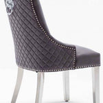 Louis 130cm Grey Marble Round Dining Table + Dark Grey Lion Knocker Chairs-Esme Furnishings