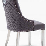 Louis 130cm Grey Marble Round Dining Table + Dark Grey Lion Knocker Chairs-Esme Furnishings