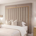 Como Cream Gold Trim Channelled Luxury Panel Bed & Base - Esme Furnishings
