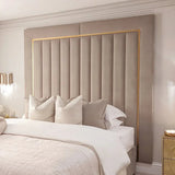 Como Cream Gold Trim Channelled Luxury Panel Bed & Base - Esme Furnishings