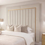 Como Cream Gold Trim Channelled Luxury Panel Bed & Base - Esme Furnishings