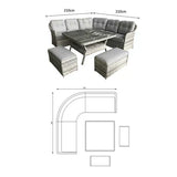 Como Garden Rattan Large Corner Sofa Dining Set in Silver Grey