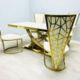 Elina 180cm Gold Dining Table With Florence High Back Velvet Gold Chairs