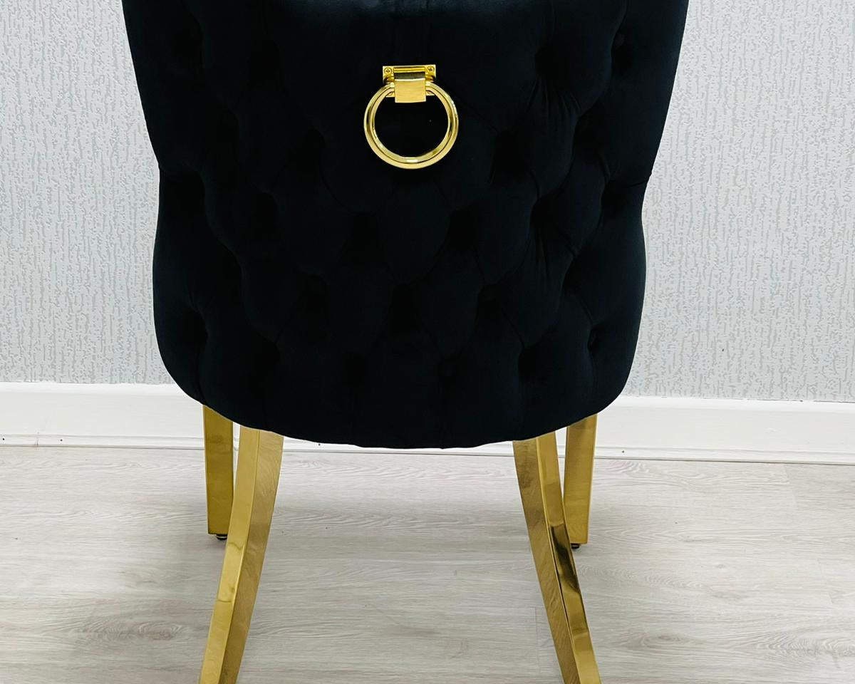 Valentino Gold Ring Black Plush Velvet Dining Chair Gold Legs-Esme Furnishings